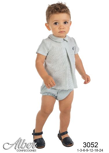 Alber Boys Pale Green & White Stripe Shirt & Jam Pants - 3052