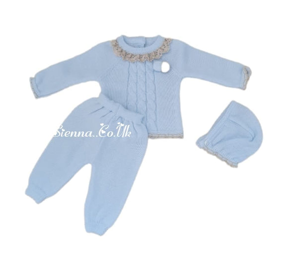 Juliana Unisex Baby Blue Knitted Three Piece Set J732