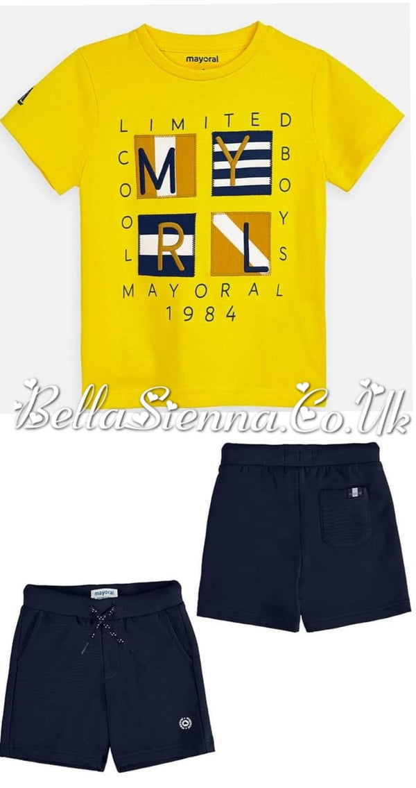 Mayoral Boys Yellow T-Shirt & Blue Shorts Set 3056