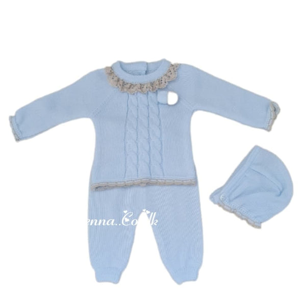 Juliana Unisex Baby Blue Knitted Three Piece Set J732