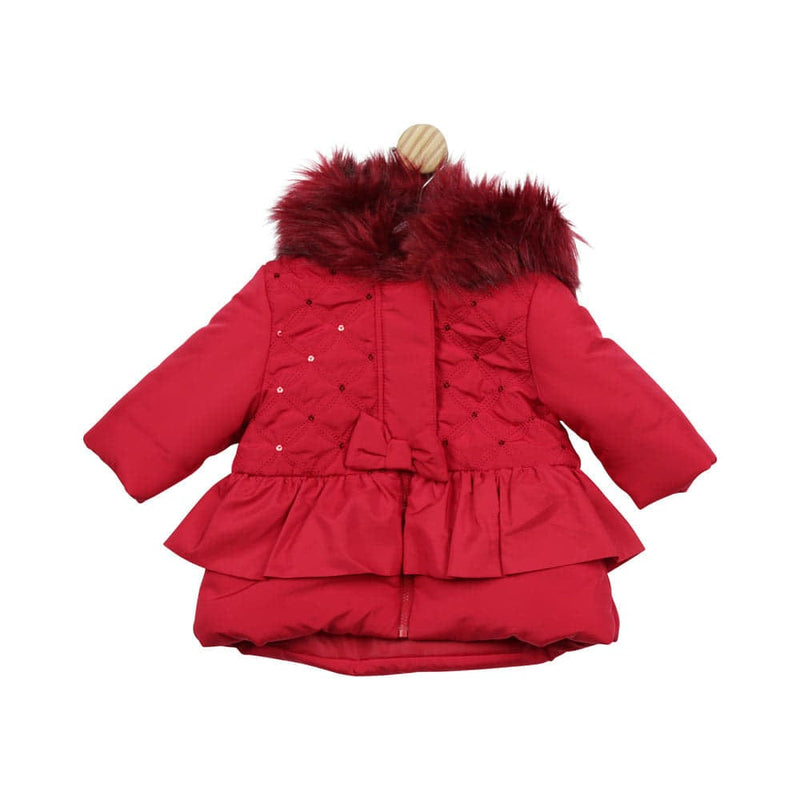 Mintini Baby Girl Red Jacket with Fur Trim Hood MB480