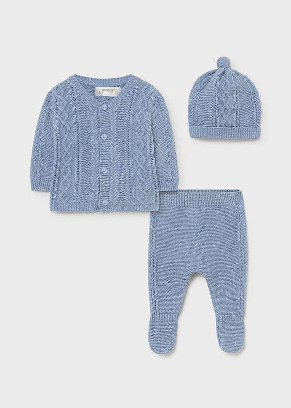 Mayoral ECOFRIENDS leg warmer hat and cardigan set for newborn boy 2508 Nube