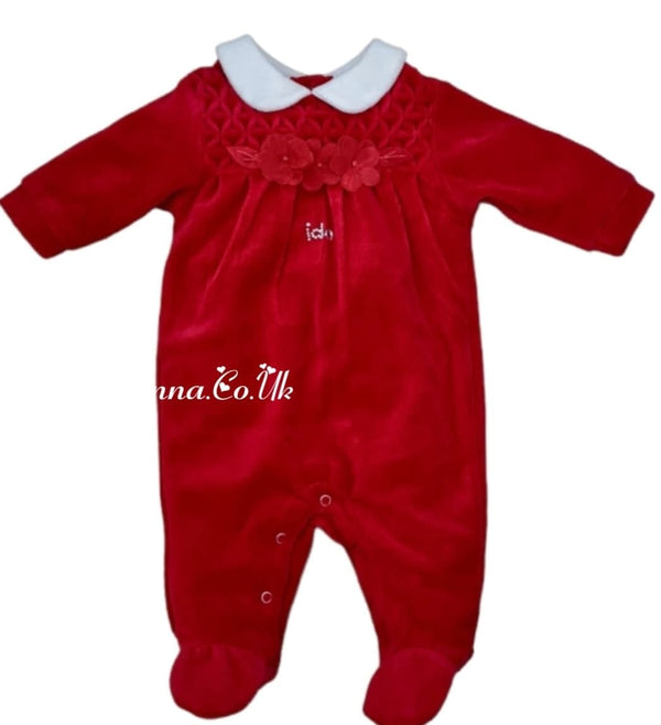 iDo Baby Girls  Red Velour Babygrow