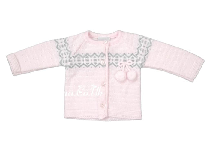 Dandelion Baby Girls Pink And Grey Pom Pom Cardigan A343