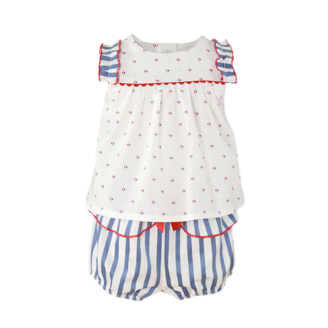 Miranda White Blue & Red Shorts Set - 0031