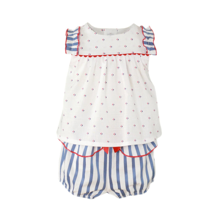 Miranda White Blue & Red Shorts Set - 0031