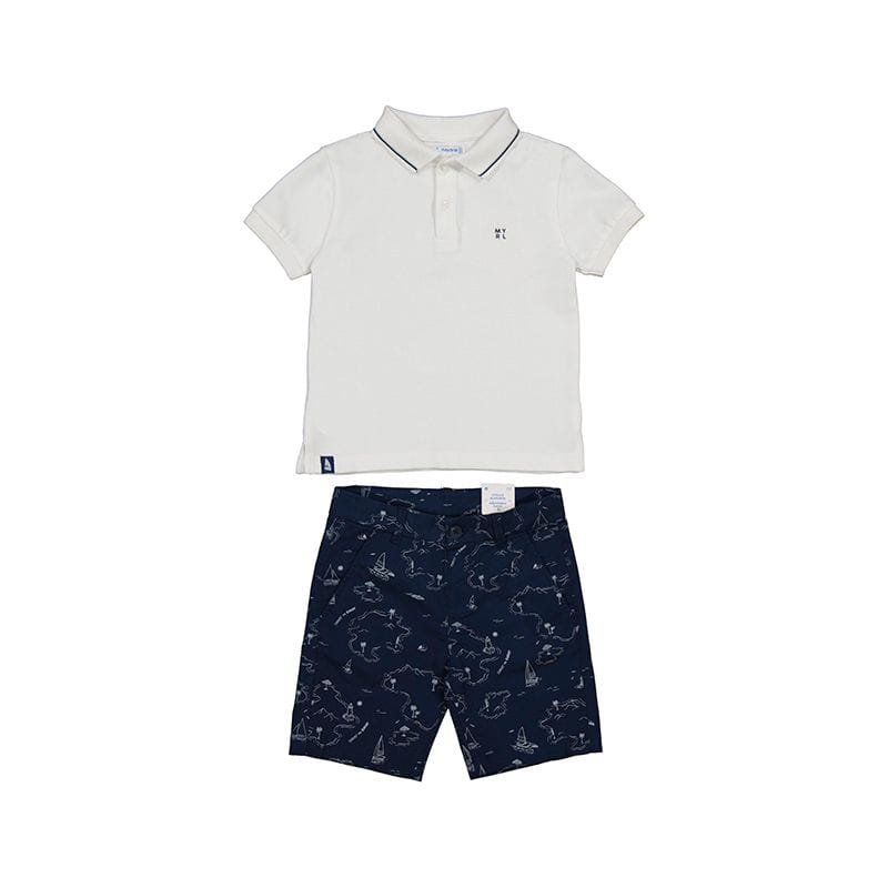Mayoral Boys White And Navy Smart Short Set - 3241