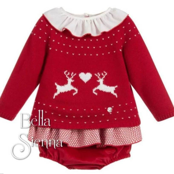 Granlei Girls Red Reindeer Two Piece Outfit/Jam Pant Set