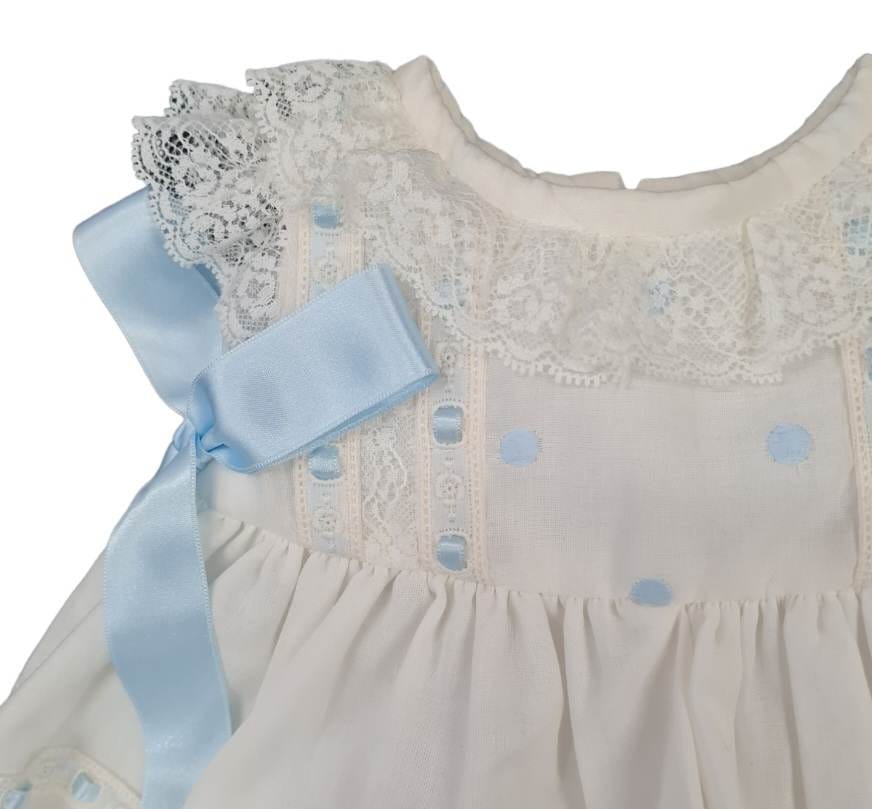 Dolce Petit Ivory Blue Ribbon Baby Girls Dress Set With Lace 2014VGB