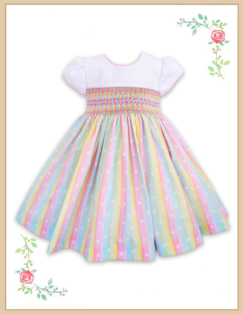 Pretty Originals Hand Smocked Multicoloured Dress & Matching Headband - BD02160