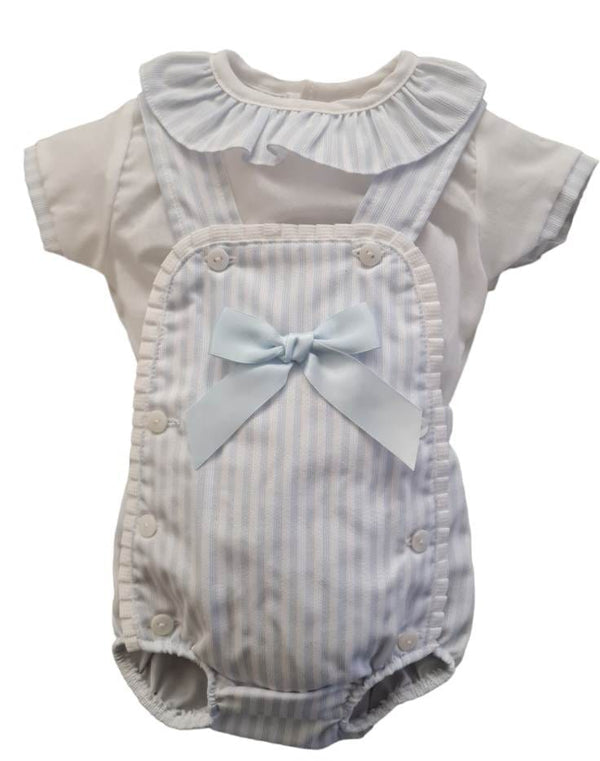 Little Nosh White And Blue Strip Dungaree Set 8003