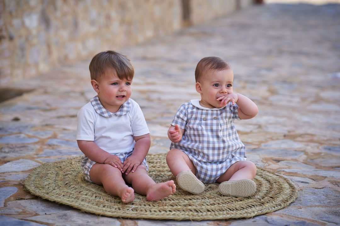 Rapife Baby Peter Pan Collar Check Romper - Beige 5257