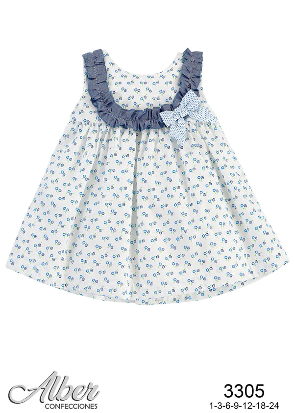 Alber Girls Flower Print Dress With Frill & Bow - 3305