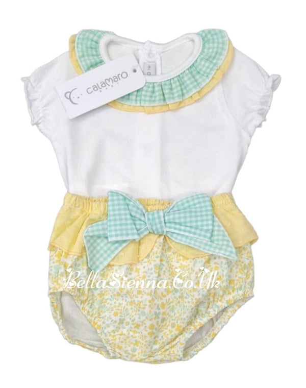 Calamaro Baby Lemon & Green Floral Top & Jam Pants Set- 17832