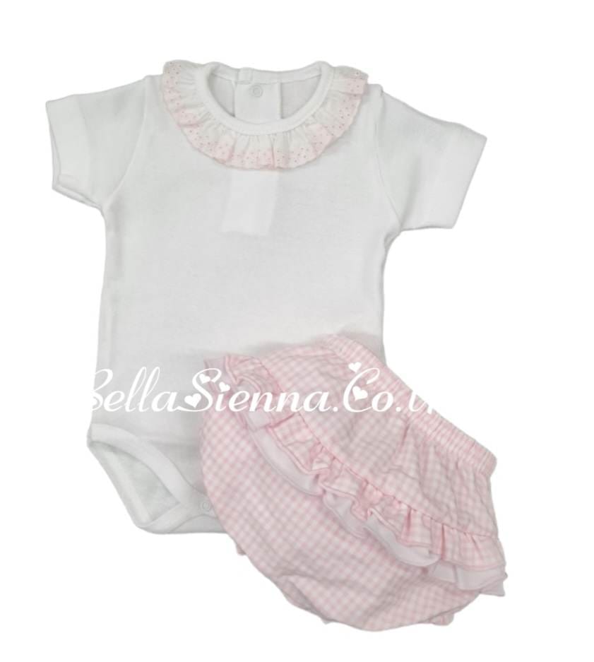 Calamaro Baby White & Pink Frill Vest Top & Jam Pants Set- 19010 & 16028