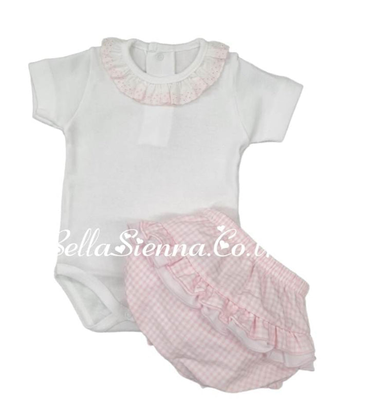 Calamaro Baby White & Pink Frill Vest Top & Jam Pants Set- 19010 & 16028