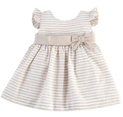 Alber Girls Beige & Ivory Stripe Dress - 3311