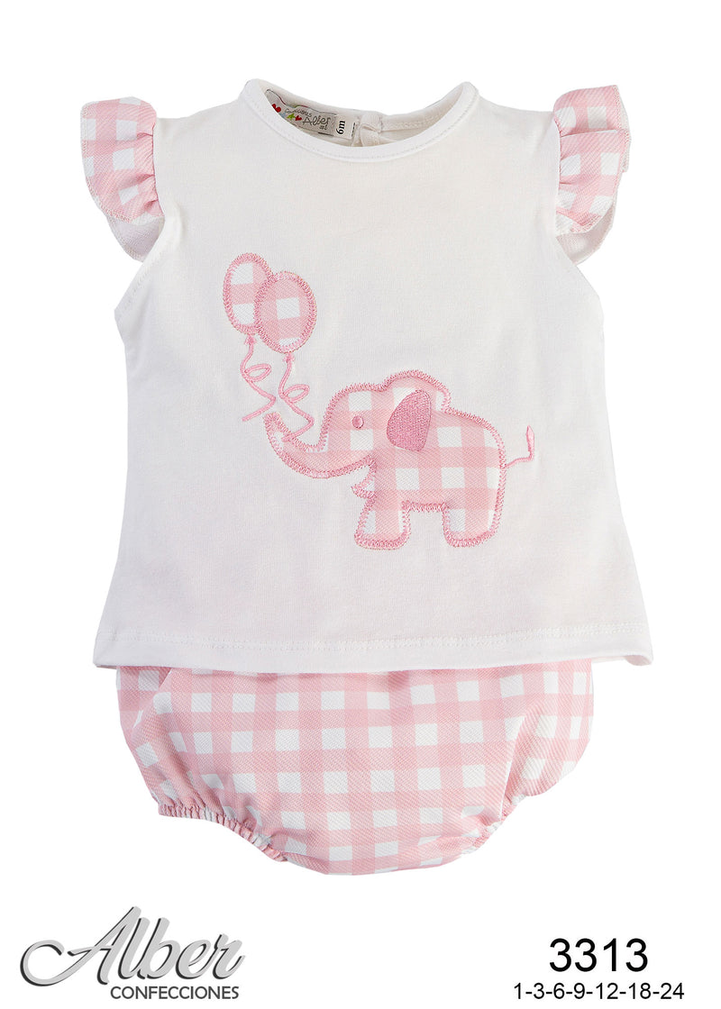 Alber Cute Little Pink & White Elephant Jam Pants Set - 3313
