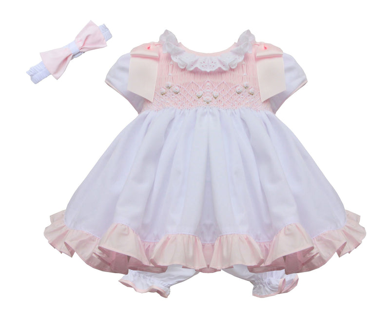 Pretty Originals White & Pink Smocked Dress & Headband - MT02223