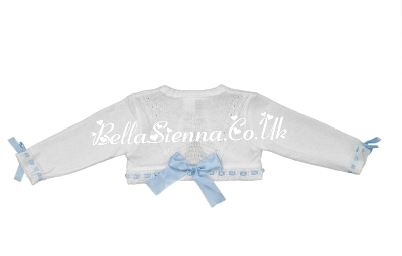 Pretty Originals Girls White And Blue Bow Cardigan