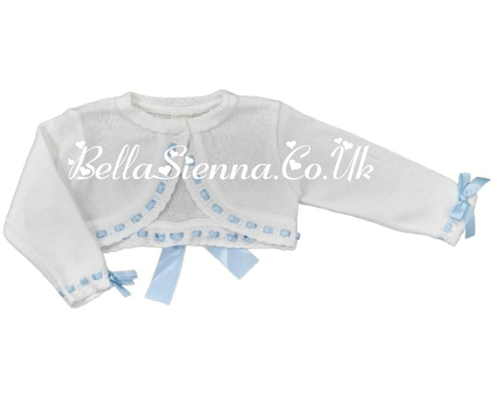 Pretty Originals Girls White And Blue Bow Cardigan