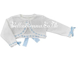 Pretty Originals Girls White And Blue Bow Cardigan