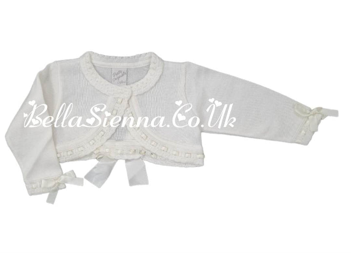 Pretty Originals Girls Ivory Bow Cardigan