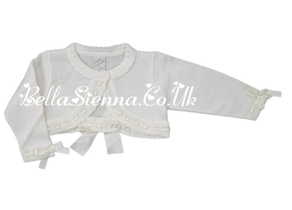 Pretty Originals Girls Ivory Bow Cardigan
