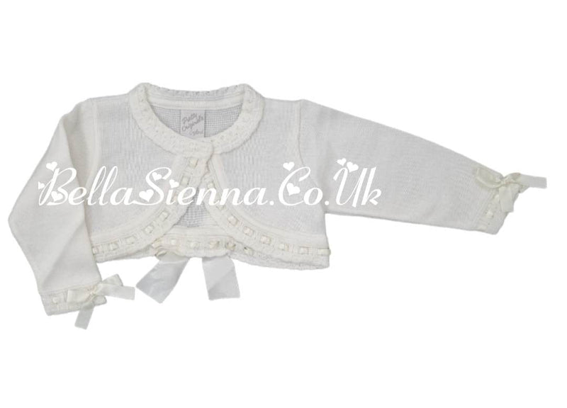 Pretty Originals Girls Ivory Bow Cardigan