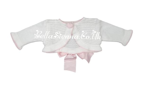 Pretty Originals Girls White And Pink Bow Cardigan