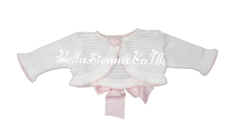 Pretty Originals Girls White And Pink Bow Cardigan