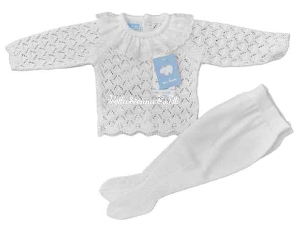 Mac Illusion Newborn Baby Unisex White Knitted  Two Piece Outfit 8811
