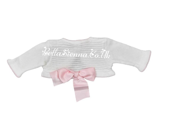 Pretty Originals Girls White And Pink Bow Cardigan
