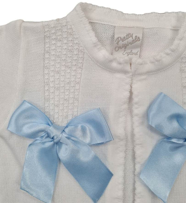 Pretty Originals White And Blue Bow Cardigan