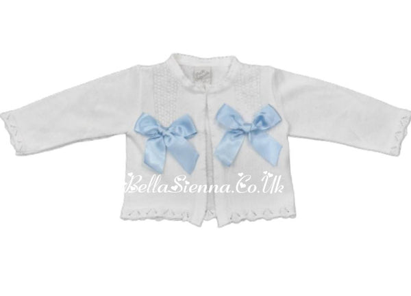 Pretty Originals White And Blue Bow Cardigan