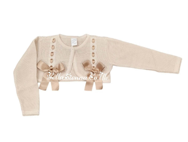 Pretty Originals Girls Beige/Camel Bow Cardigan