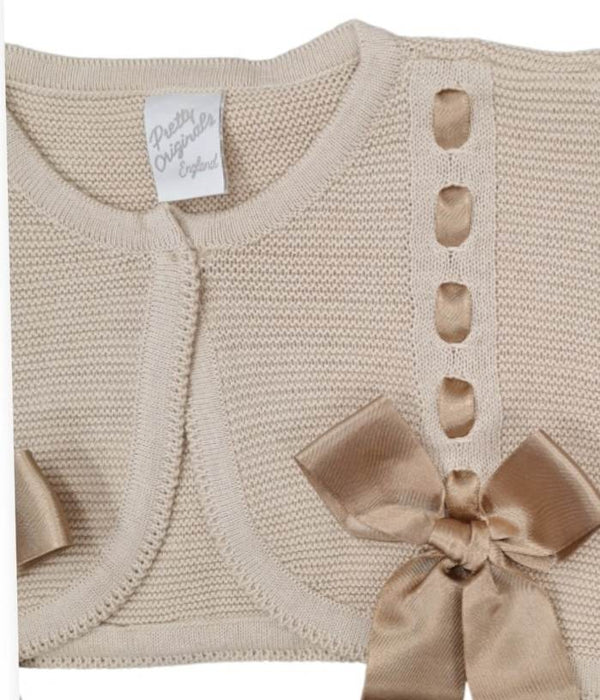 Pretty Originals Girls Beige/Camel Bow Cardigan