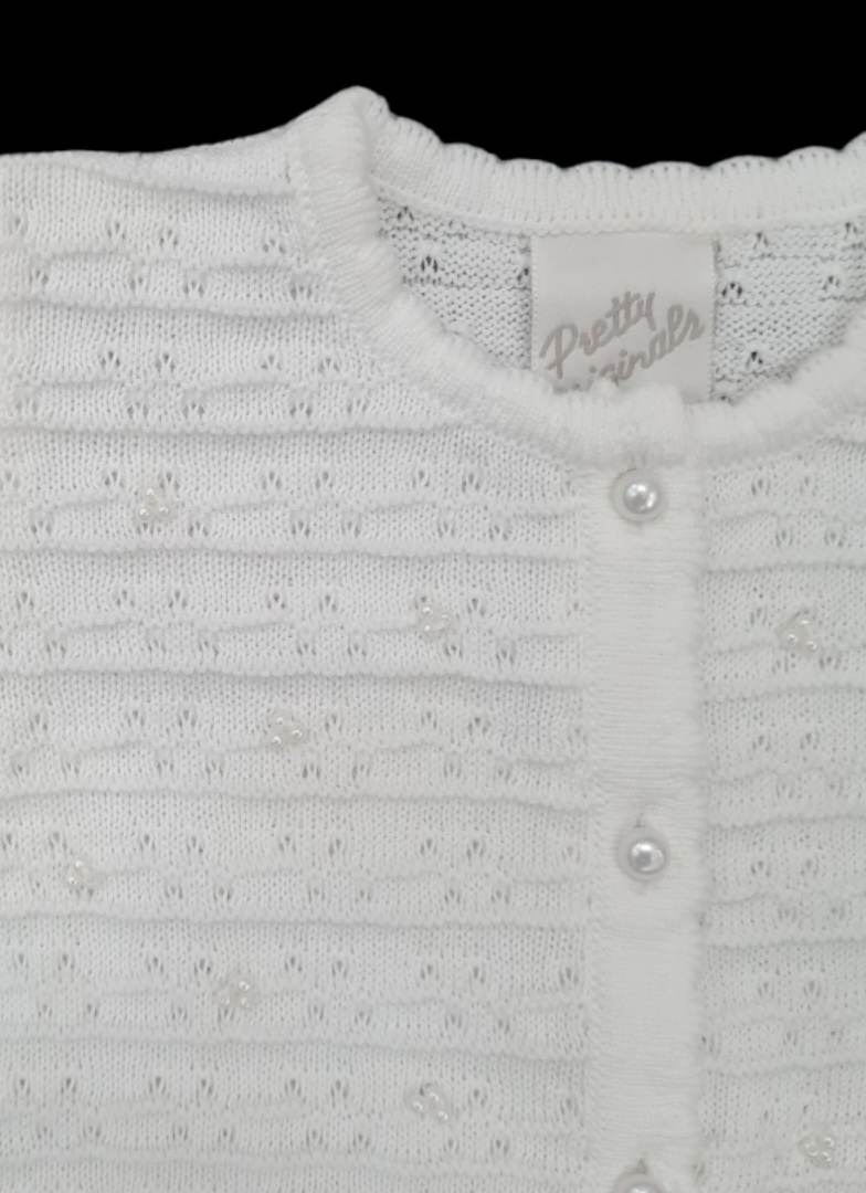 Pretty Originals Girls White With Pearls Cardigan