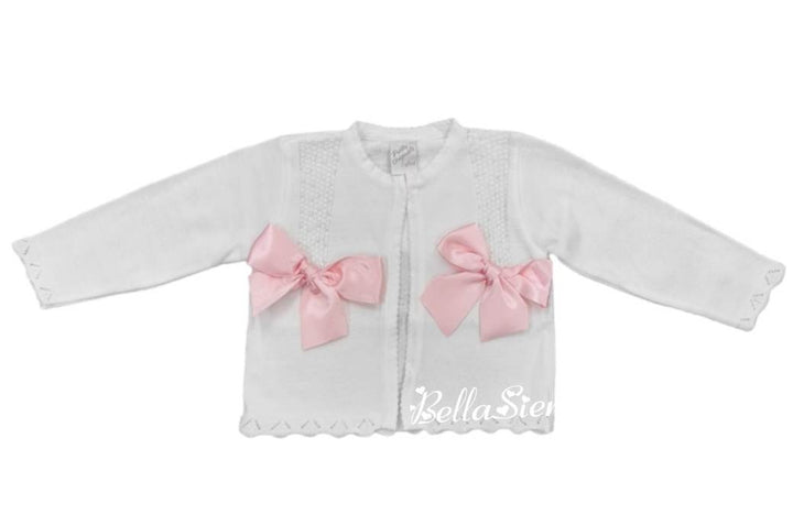 Pretty Originals White And Pink Bow Cardigan