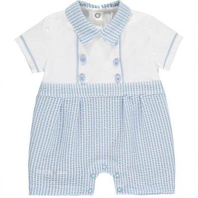 Mitch & Son Baby Blue & White Seersucker Shortie Romper