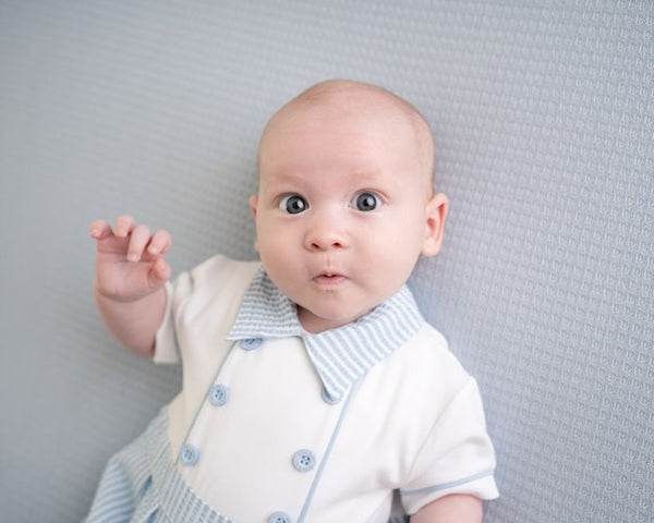 Mitch & Son Baby Blue & White Seersucker Romper- David