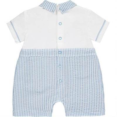 Mitch & Son Baby Blue & White Seersucker Romper- David