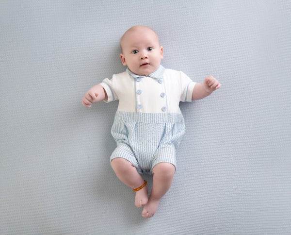 Mitch & Son Baby Blue & White Seersucker Romper- David