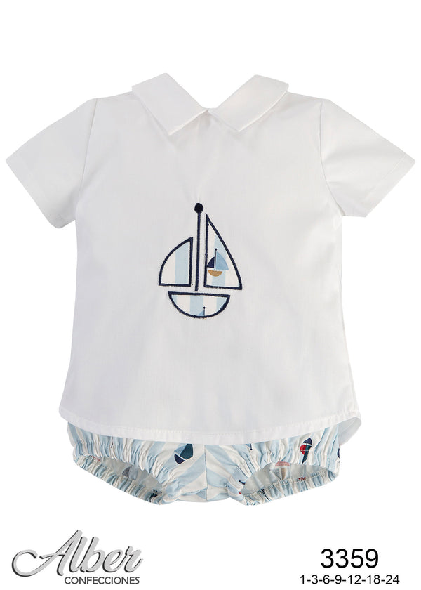 Alber Boys White Set With Boat Print - 3359