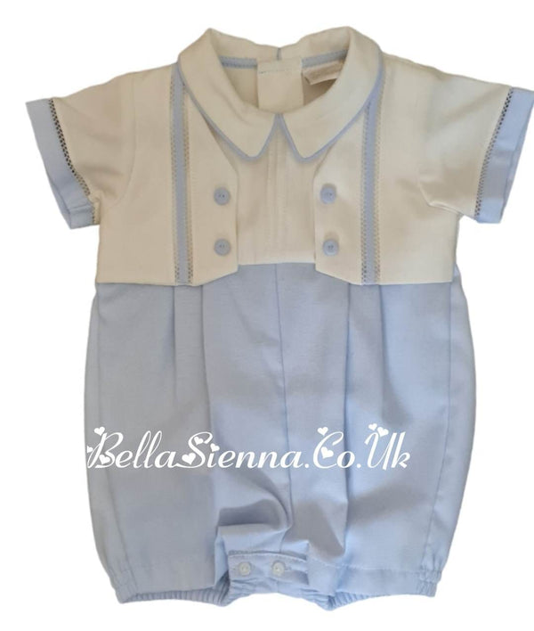 Pretty Originals Boys Blue And Cream Romper DL61910