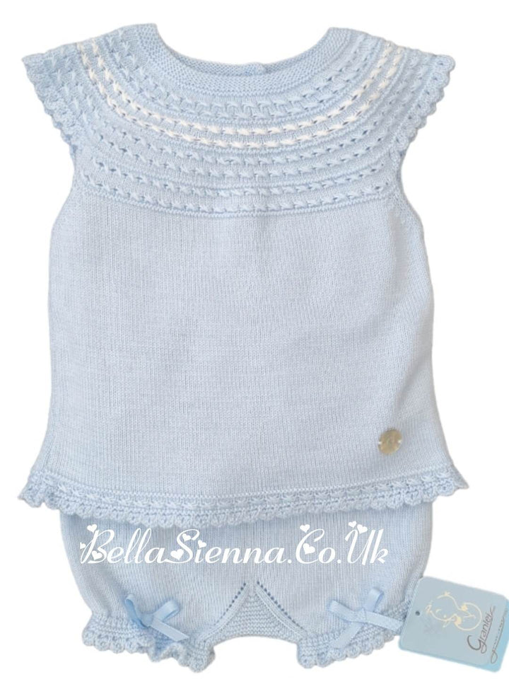Granlei Blue Fine knitted Cap Sleeve Shorts Set