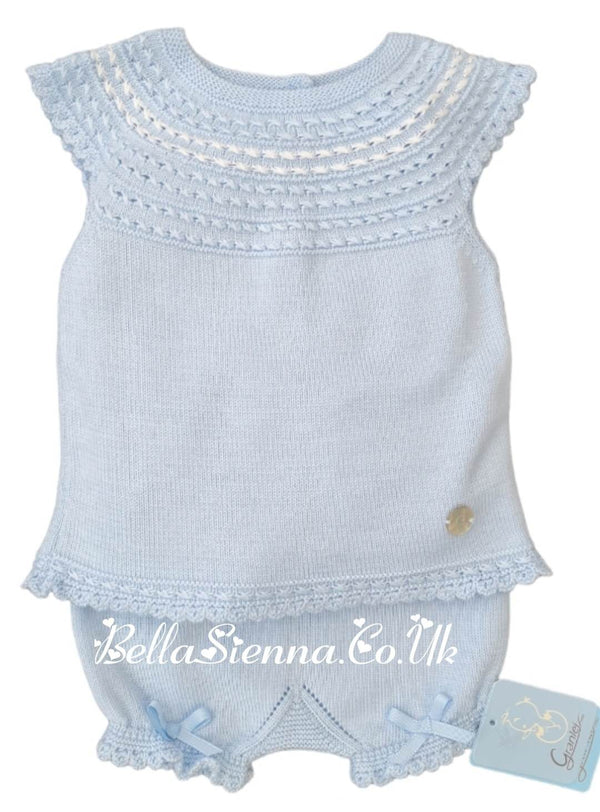 Granlei Blue Fine knitted Cap Sleeve Shorts Set