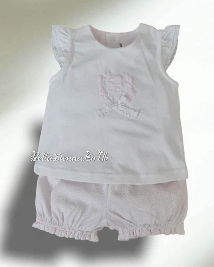 Tutto Piccolo Girls White And Pink Two Piece Short Set