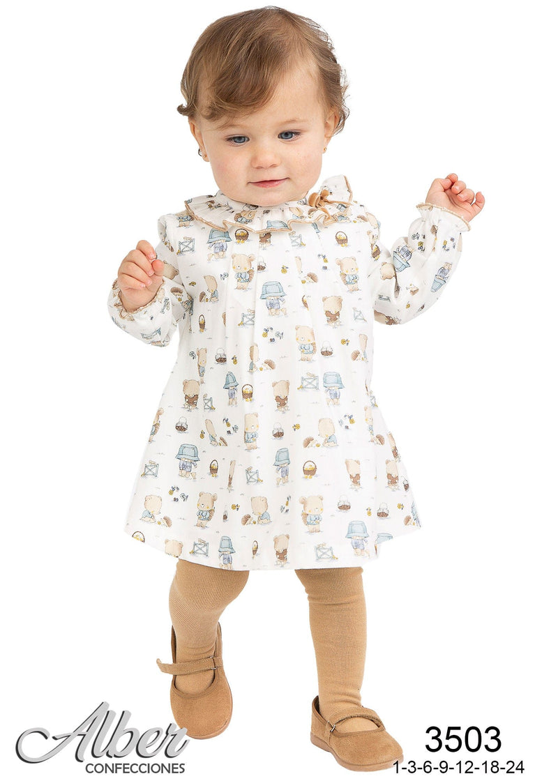 Alber Girls Teddy Bear Print Dress - 3503