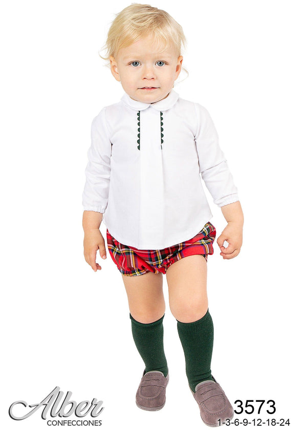 Alber Boys White Shirt & Red Tartan Jampants Set - 3573